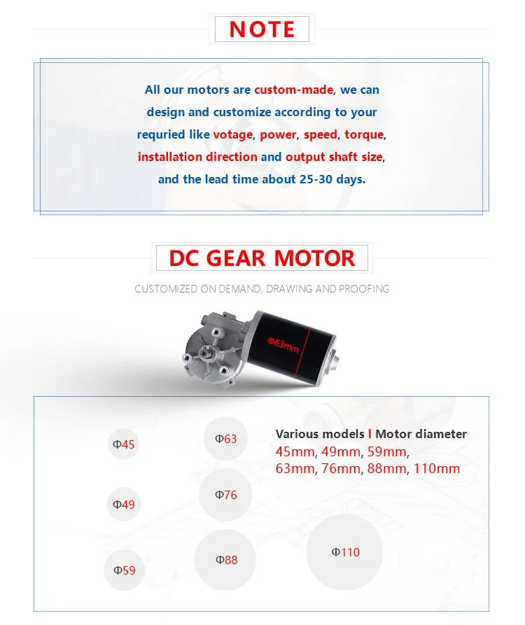 12V DC Motor Customized Worm Gear Reducers and Gearmotors